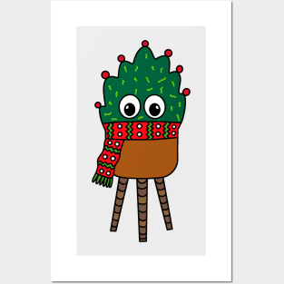 Cute Cactus Design #276: Christmas Cactus With Scarf Posters and Art